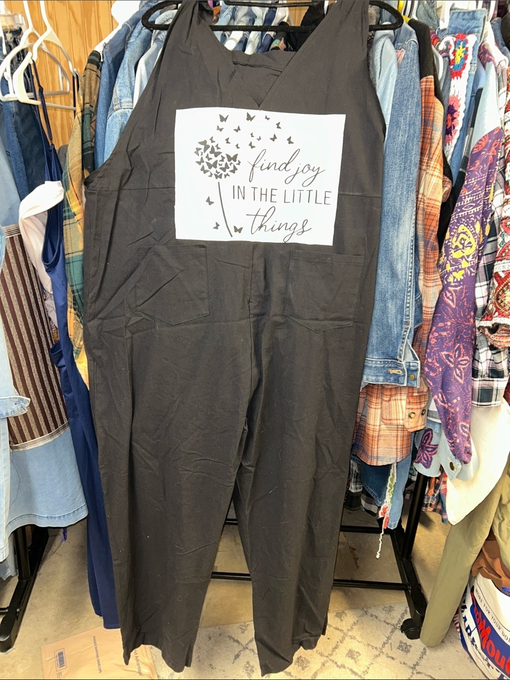 Upcycled Black Graphic Jumpsuit - "Find Joy in the Little Things"